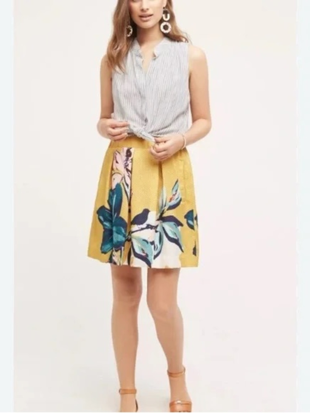 Maeve Tropicale Skirt Size 12 Golden Yellow Tropical Floral Print Anthropologie